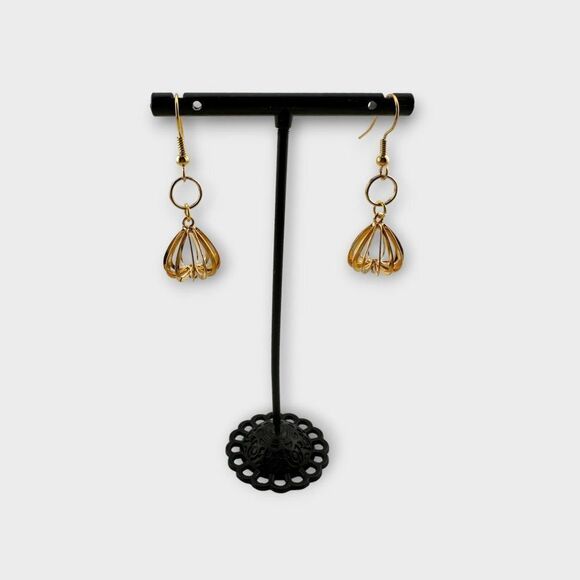 Gold Plated Basket Dangle Earrings Gold Plated Ear Wires - Picture 4 of 10
